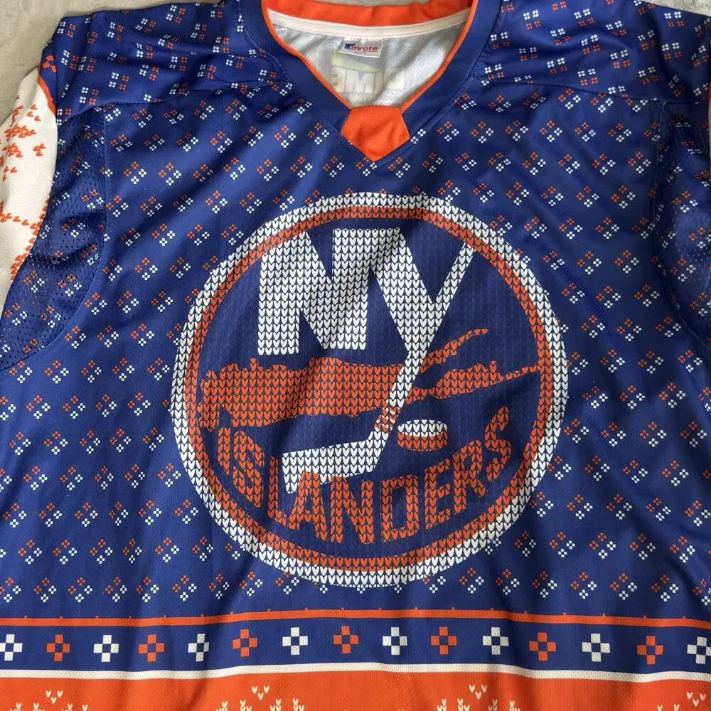 New York Islanders Ugly Christmas Hockey Jersey Elanders 72 AXL Blue Orange Long